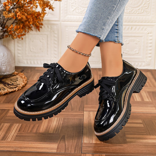 Damen Modische und robuste Schnürschuhe mit glänzender Oberfläche EB
