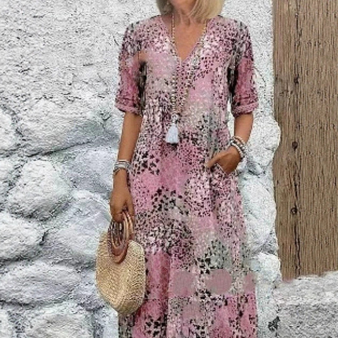 Damen Maxikleid mit V-Ausschnitt und praktischen Seitentaschen EB