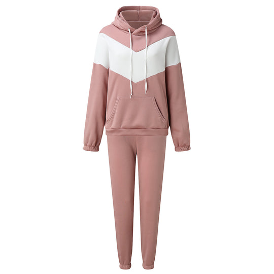 Damen zweiteiliges Loungewear-Set mit Chevron-Kapuzenpullover und taillierter Tapered-Jogginghose EB