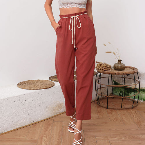 Damen bequeme Stoffhose mit elastischem Bund und modischem Kordelzug EB