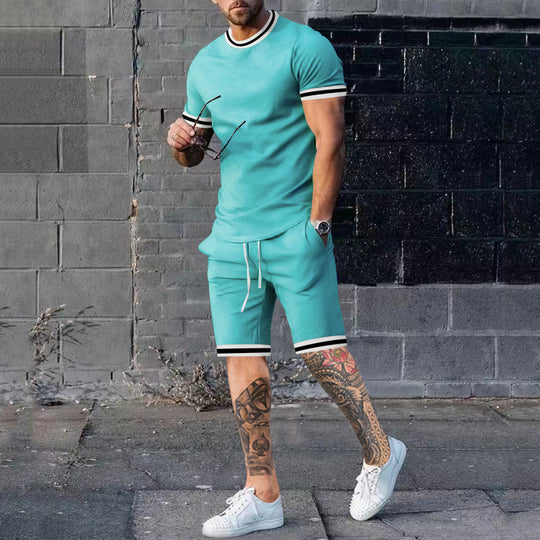 Herren Sportliches Kurzarm-Set mit kontrastierenden Streifen EB