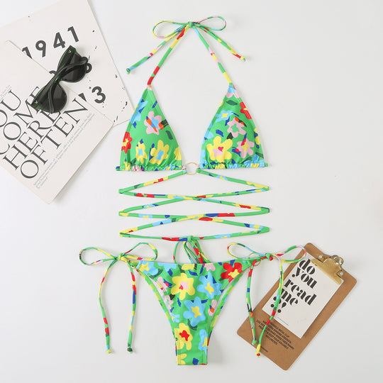 Damen Triangel-Bikini-Set mit verstellbaren Trägern und floralem Design EB