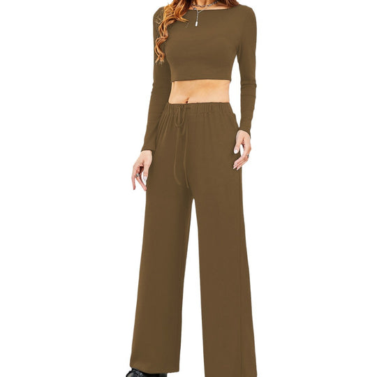 Damen Cropped Oberteil und Weite Hose Set EB