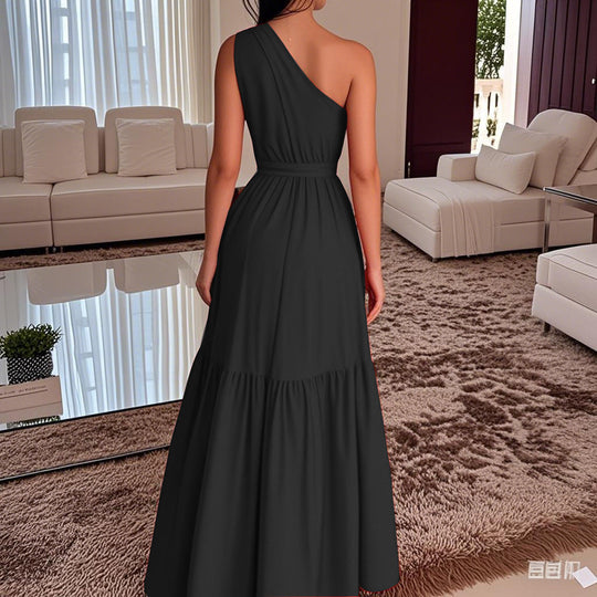 Damen Maxi-Kleid mit asymmetrischem Schnitt und elegantem Taillengürtel EB