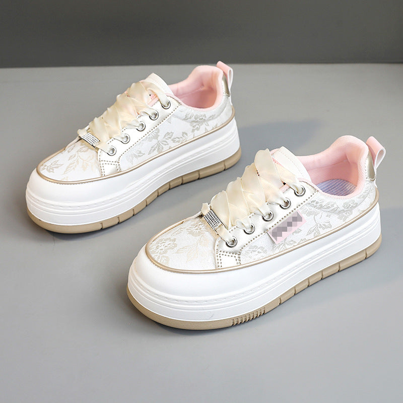 Damen Modische Sneaker mit floralem Design und erhöhtem Plateau EB