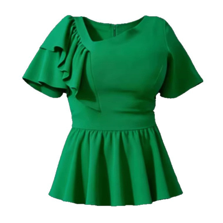 Damen Elegantes Rüschenoberteil mit fließendem Saum EB