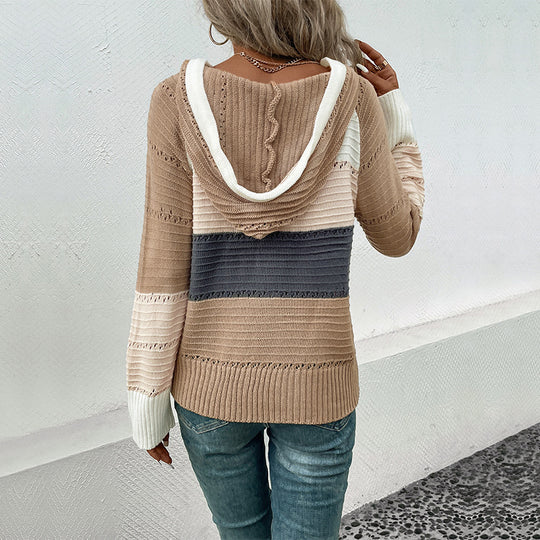 Damen Sweatshirt mit élégantem V-Ausschnitt und strukturiertem Strickdesign EB