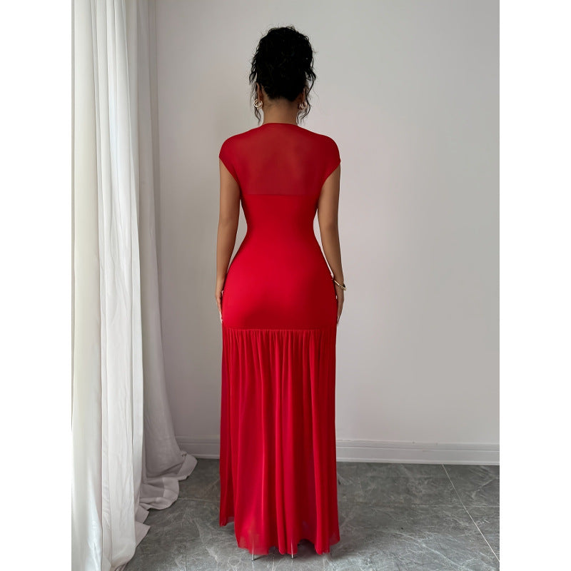 Damen Elegantes Maxikleid mit figurbetontem Schnitt und fließendem Rock EB