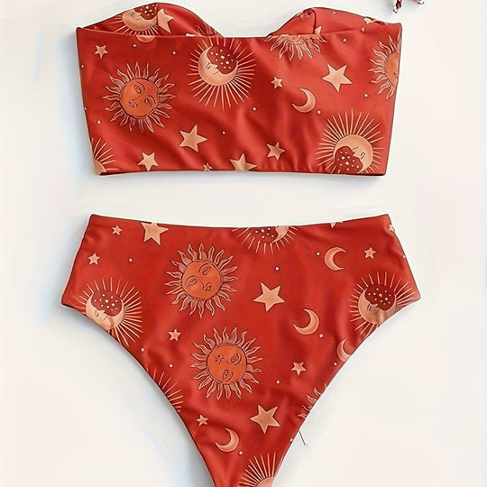 Damen Bikiniset mit strukturiertem Oberteil und hoch geschnittenem Hosenrock EB