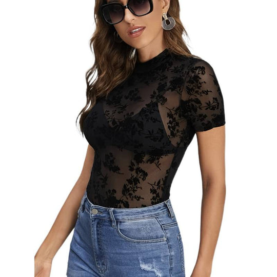 Damen Transparente Bodys mit floralen Mustern EB