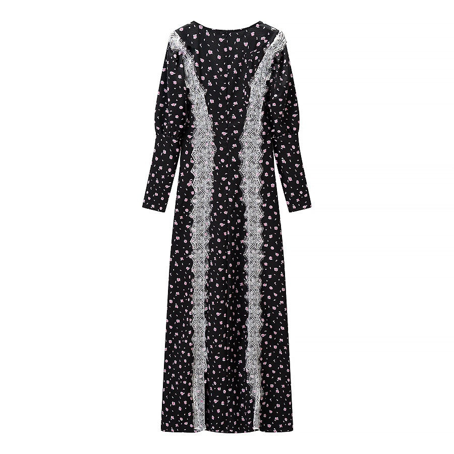 Damen Maxikleid mit elegantem Schnitt und floralem Spitzenbesatz EB