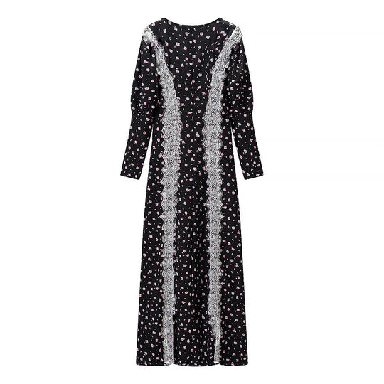 Damen Maxikleid mit elegantem Schnitt und floralem Spitzenbesatz EB