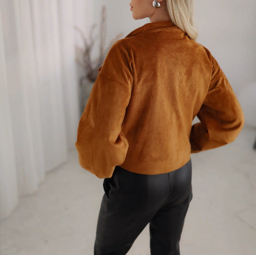 Damen Trendige Kurzjacke im lässigen Biker-Stil mit asymmetrischem Reißverschluss und tiefem Kragen EB