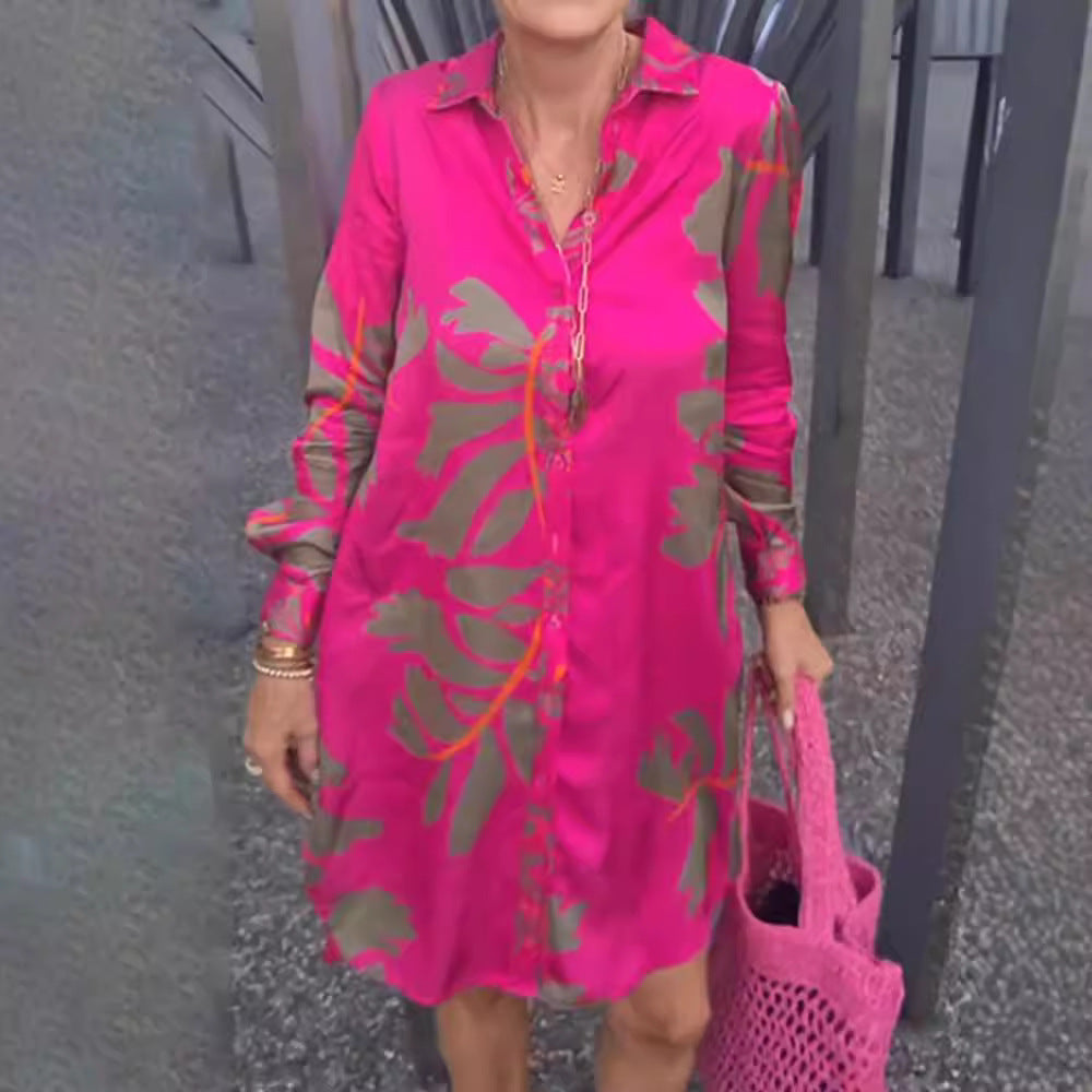 Damen Hemdblusenkleid mit kunstvollem Floral-Design und Knopfdetails Heidi-Mode