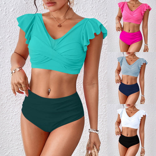 Damen Hochgeschnittener Bikini mit verspieltem Rüschenschnitt EB