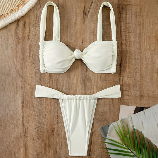 Damen Triangel-Bikini mit Knoten-Detail und verstellbaren Trägern EB