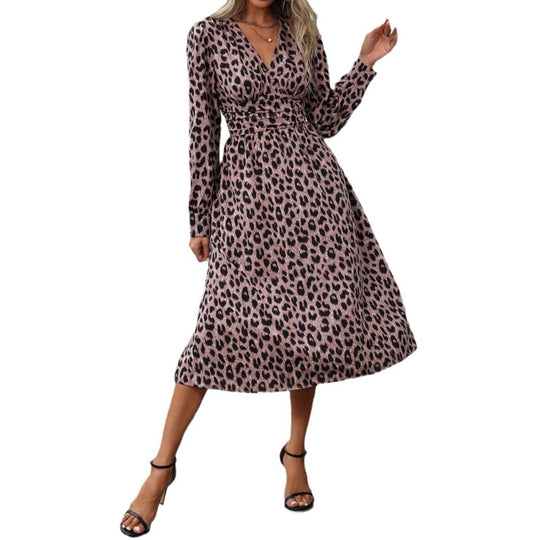 Damen Wickelkleid mit animalischem Print und elegantem V-Ausschnitt EB