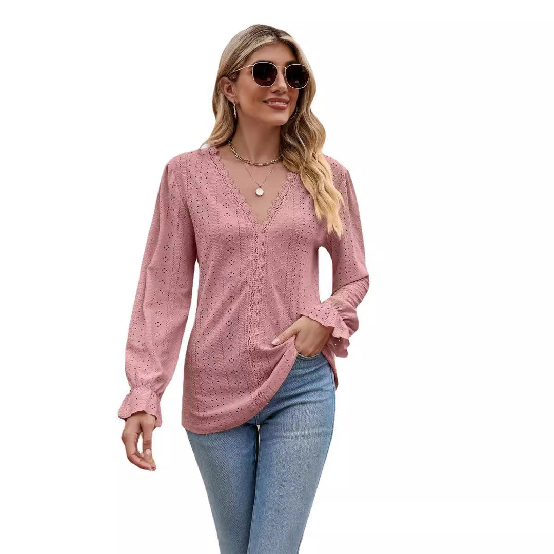 Damen Spitzenbluse mit V-Ausschnitt EB