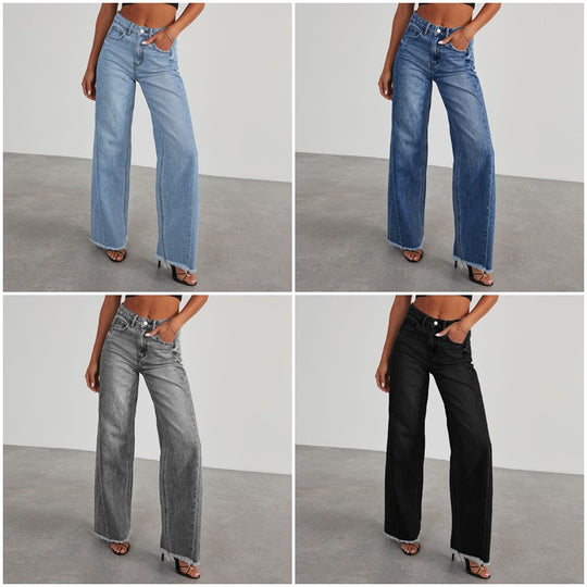 Damen Weit geschnittene Jeans mit trendigem fransigem Saum EB