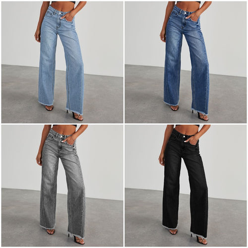 Damen Weit geschnittene Jeans mit trendigem fransigem Saum EB