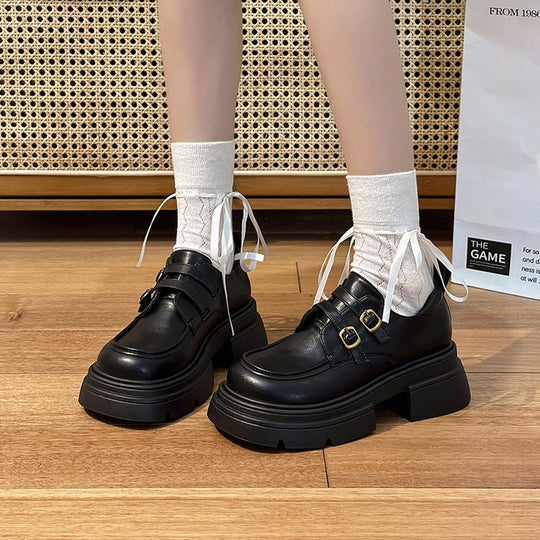 Damen modische Schnürschuhe mit eleganten Schnallen und robustem Plateau EB