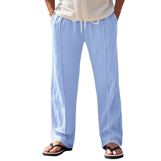 Herren nan relaxed-fit Sommer-Leinenhose mit Bügelfalte elastischem Tunnelzug und Seitentaschen EB