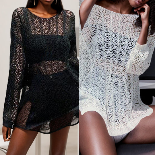 Damen Strickoberteil mit luftigem Netzdesign und weit geschnittenen Ärmeln EB