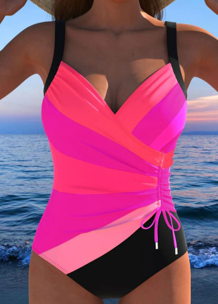 Damen Sportlicher Badeanzug mit modischem Farbmix und verstellbarem Schnitt EB