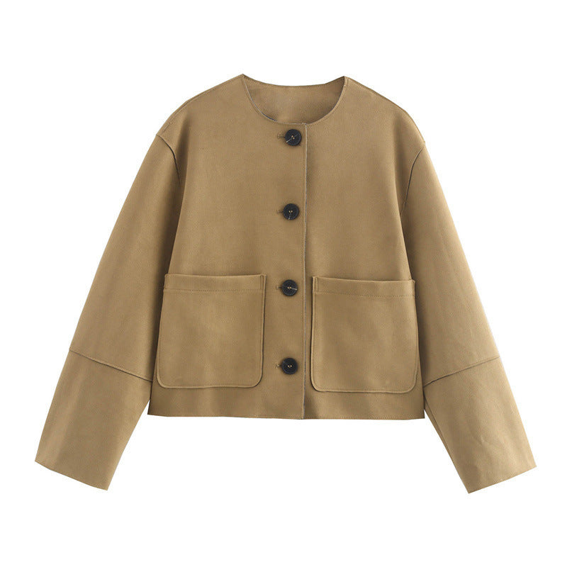 Damen lässige Kurzjacke mit praktischen Taschen EB