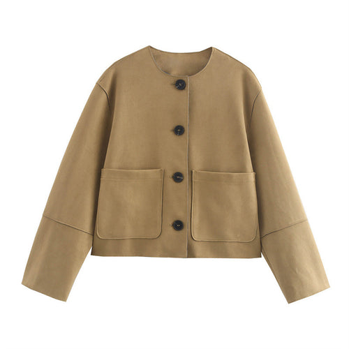 Damen lässige Kurzjacke mit praktischen Taschen EB