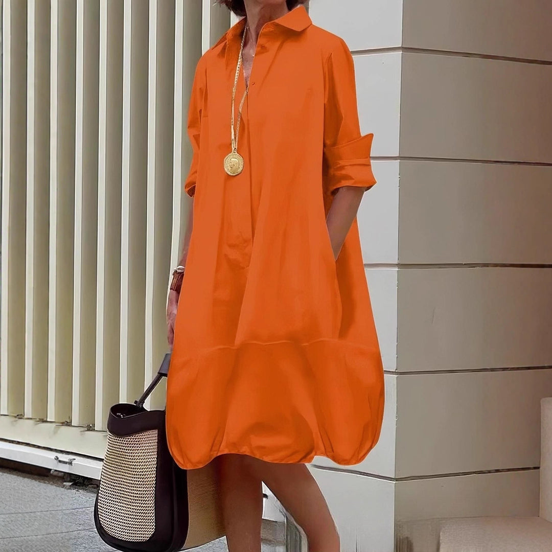 Damen Lässiges Hemdblusenkleid mit weit geschnittenem Saum EB