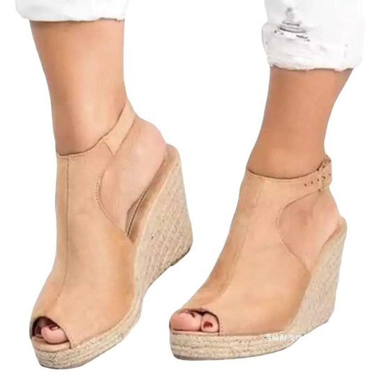 Damen Wedge-Sandaletten mit offener Zehenpartie und verstellbarem Riemen EB