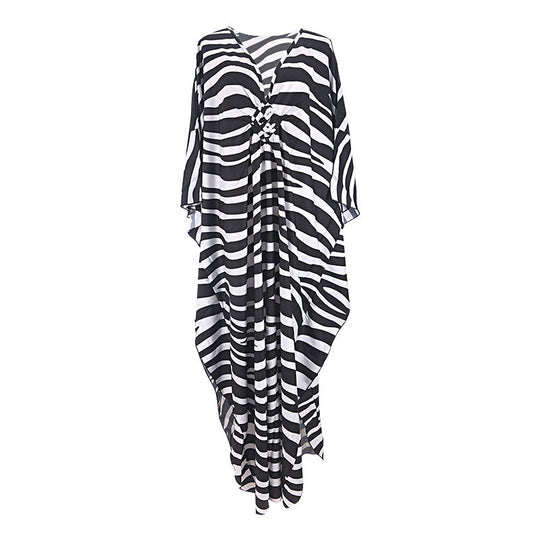 Damen Maxikleid mit kunstvollem Pfauenmuster und seitlichen Schlitzen Heidi Mode