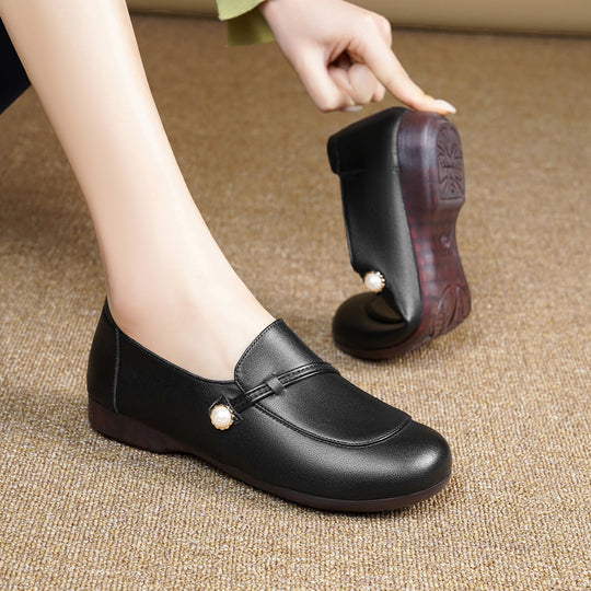 Damen Elegante Mokassins mit geschmackvollem Perlenschnalle EB