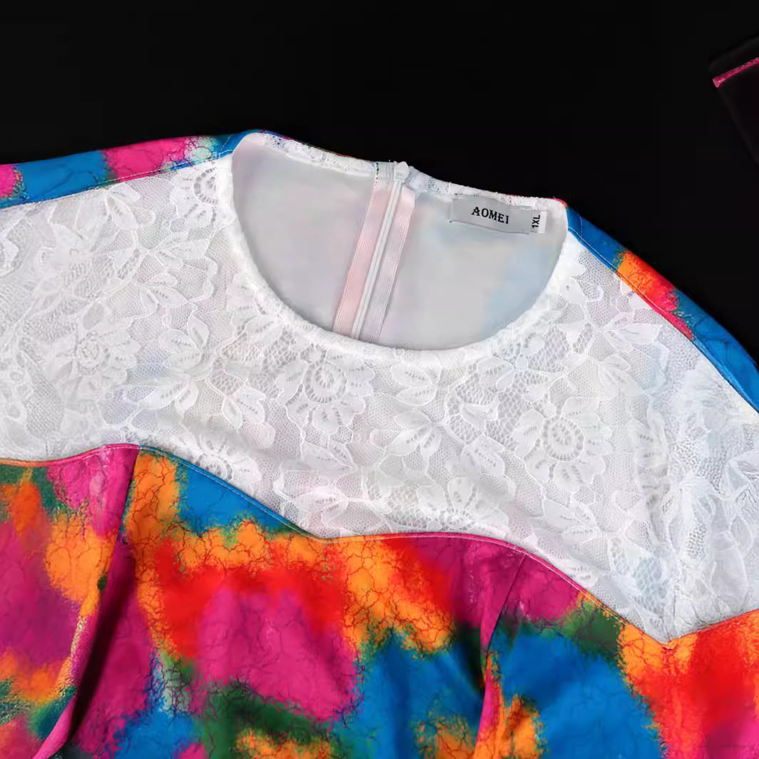 Damen Maxikleid mit voluminösen Puffärmeln und floralem Spitzenbesatz EB