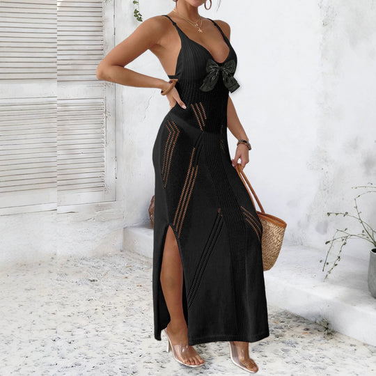 Damen HäkelMaxikleid mit eleganter Schleifenapplikation EB