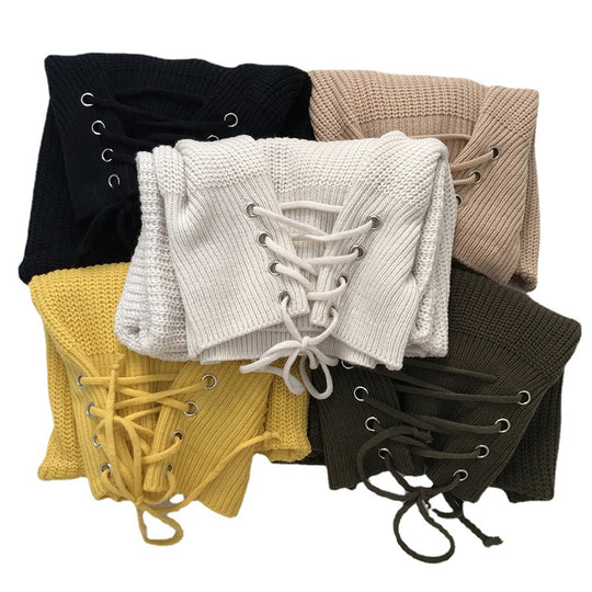 Damen Strickpullover mit raffinierter Schnürung und modischem Off-Shoulder-Ausschnitt EB