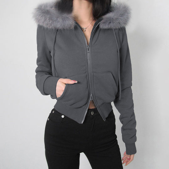 Damen nan taillierte Bomberjacke mit breitem Rippenbund, zwei Schrägtaschen und dekorativen Reißverschluss-Details EB