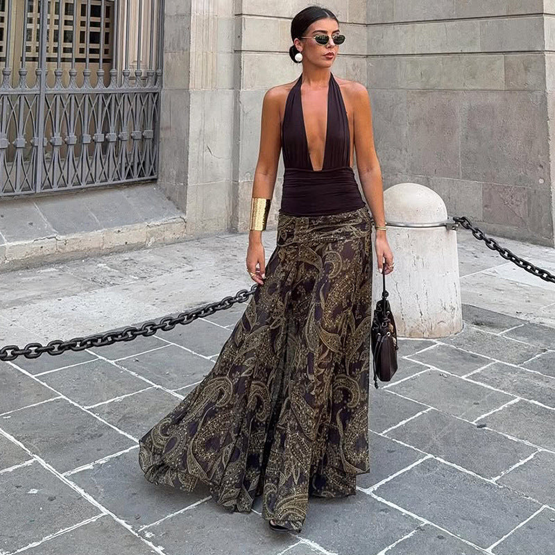 Damen Maxikleid mit tiefem Ausschnitt und eleganter Paisley-Optik EB