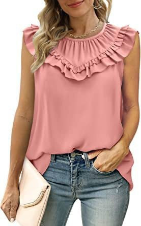 Damen leichtes Rüschenshirt mit elegantem Rundhalsausschnitt EB