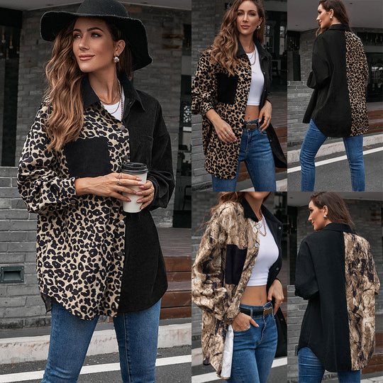 Damen Modische Jacke im Patchwork-Stil mit Druckknopfverschluss und Baumwollmaterial EB