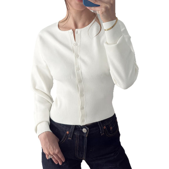 Damen nan figurbetonter Feinstrickpullover mit tailliertem Rippbund und langen Ärmeln EB