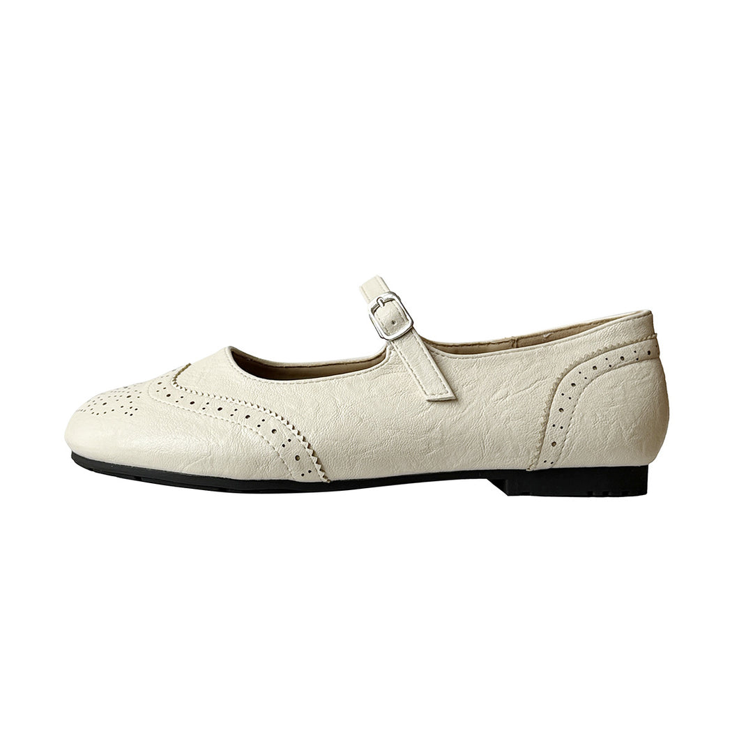 Damen Elegante Mary Jane Ballerinas mit feinen Lochmustern und modischem Riemchen EB