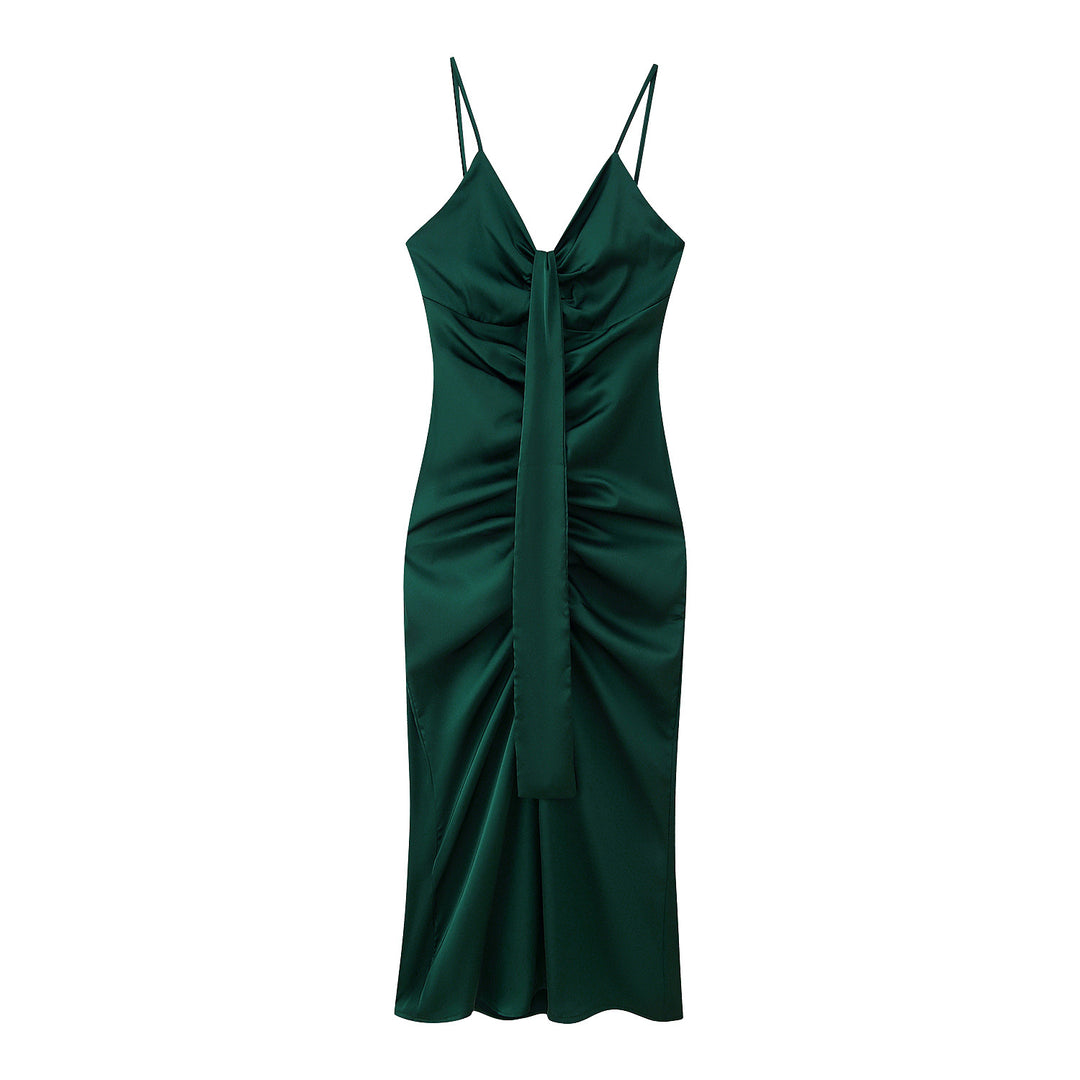 Damen figurbetontes langes Kleid mit elegantem Wickeldesign EB