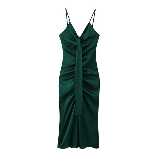 Damen figurbetontes langes Kleid mit elegantem Wickeldesign EB