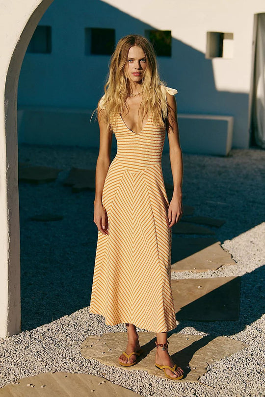 Damen Maxi-Sommerkleid mit verspielten Trägern und elegantem V-Ausschnitt EB
