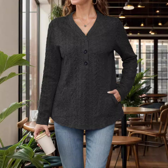 Damen legerer Pullover mit Knopfdetails und praktischen Taschen EB