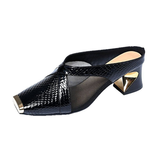 Damen Modische Mules mit einzigartigem Blockabsatz EB