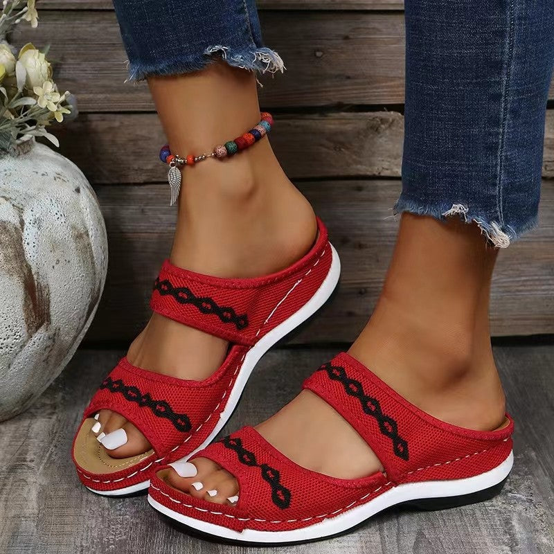 Damen Offene Schlüpfsandalen mit verstellbaren Riemen und weichem Fußbett EB