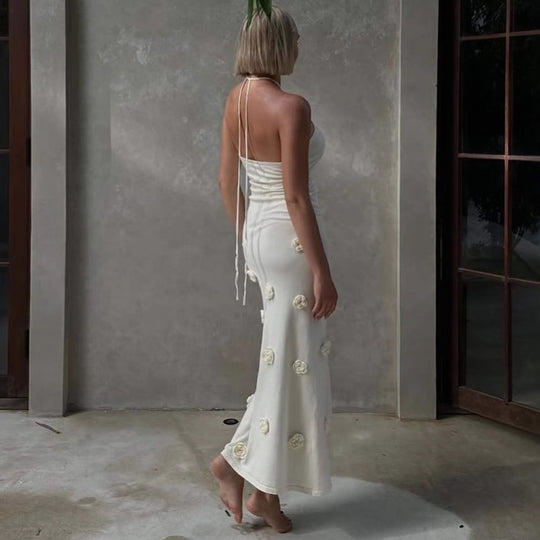 Damen Elegantes Maxikleid mit feinen Blumenapplikationen EB